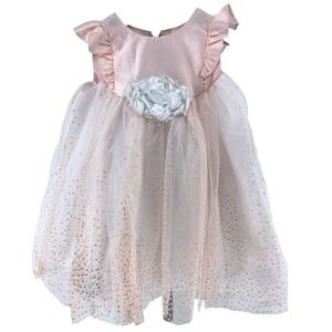 Mia & Mimi Dress Baby Girl 12M Pink Polka Dot Tulle Ruffle Flower 206083048
